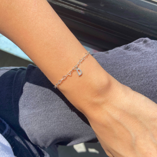 Harfli Kalp Zincir Bileklik | 925 Ayar Gümüş