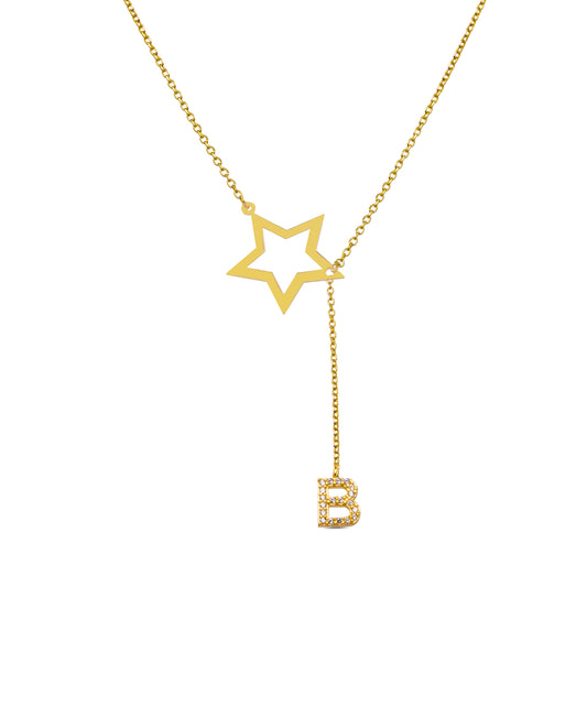 Kişiye Özel Yıldız Detaylı Harfli Kolye | 925 Ayar Gümüş