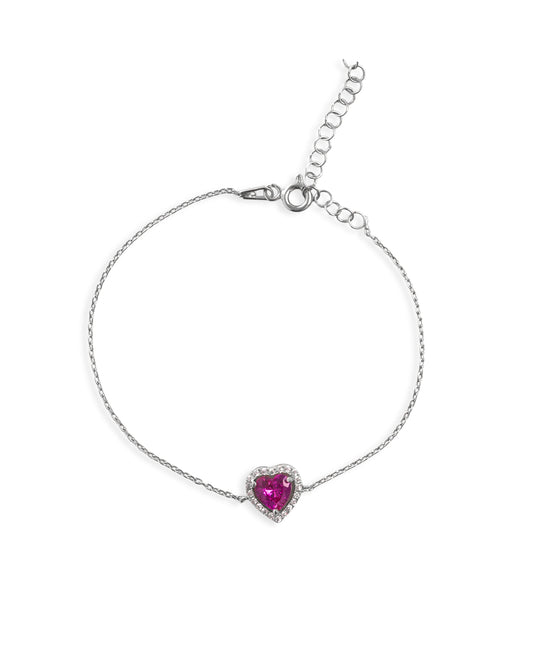 Pembe Taşlı Kalp Bileklik | 925 Ayar Gümüş