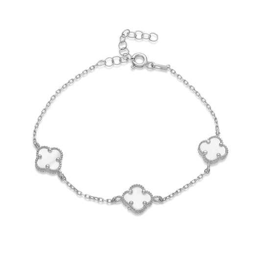 Üçlü Beyaz Taşlı Yonca Bileklik | 925 Ayar Gümüş