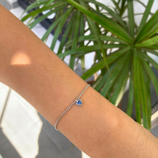 Renkli Taşlı Kalp İkonlu Zincir Bileklik | 925 Ayar Gümüş