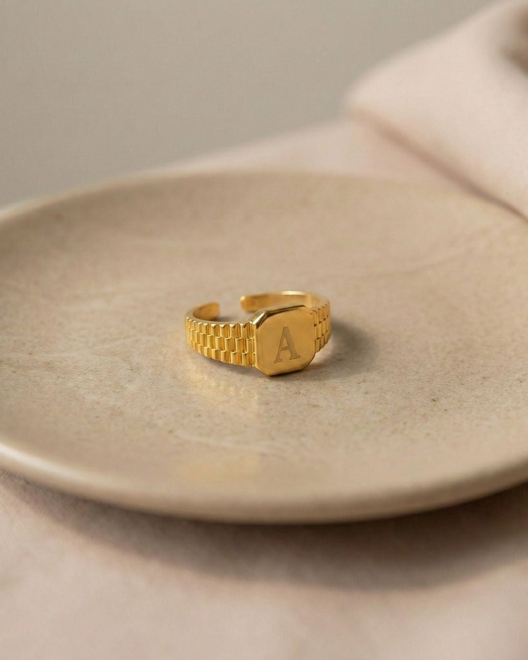 Zincir Dokulu Ayarlanabilir Harf Yüzük | 925 Gümüş