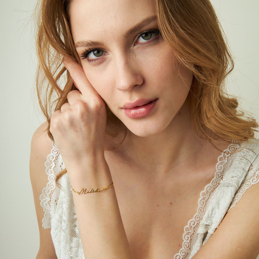 Figaro Zincir Üzerine İsimli Bileklik | 925 Ayar Gümüş