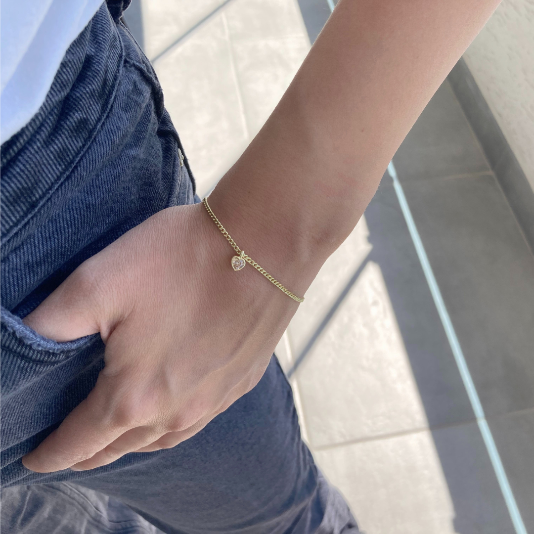 Renkli Taşlı Kalp İkonlu Zincir Bileklik | 925 Ayar Gümüş