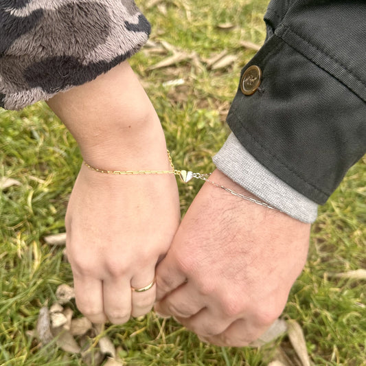 Mıknatıslı Kalpli Çift Bilekliği (2 Adet) | 925 Ayar Gümüş