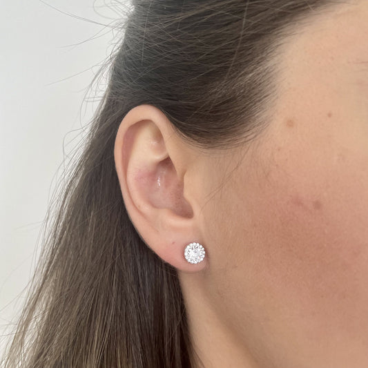 Yuvarlak Taşlı Küpe | 925 Ayar Gümüş