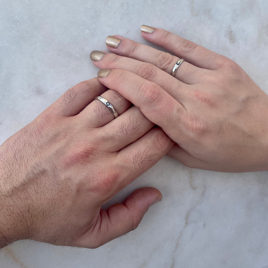 Ay ve Güneş İkonlu Çift Yüzük (2 adet) | 925 Ayar Gümüş