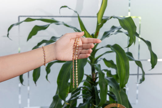 Renkli Taşlı Kalpli Zincir Bileklik | 925 Ayar Gümüş