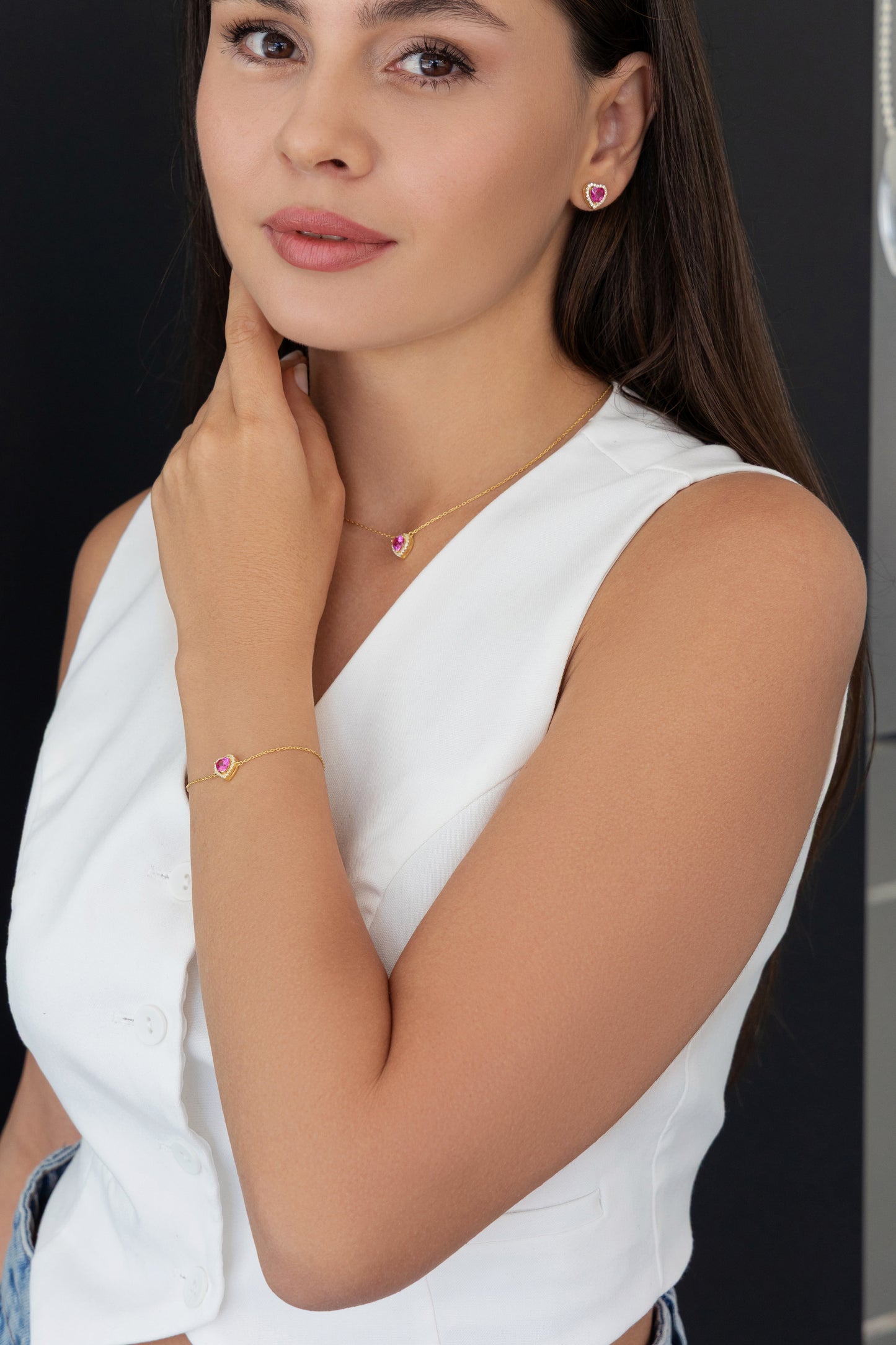 Pembe taşlı kalp Küpe | 925 Ayar Gümüş