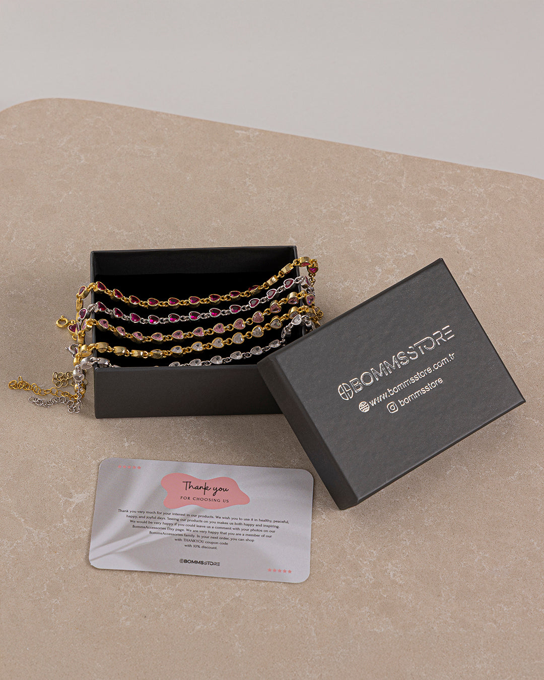 Renkli Taşlı Kalpli Zincir Bileklik | 925 Ayar Gümüş