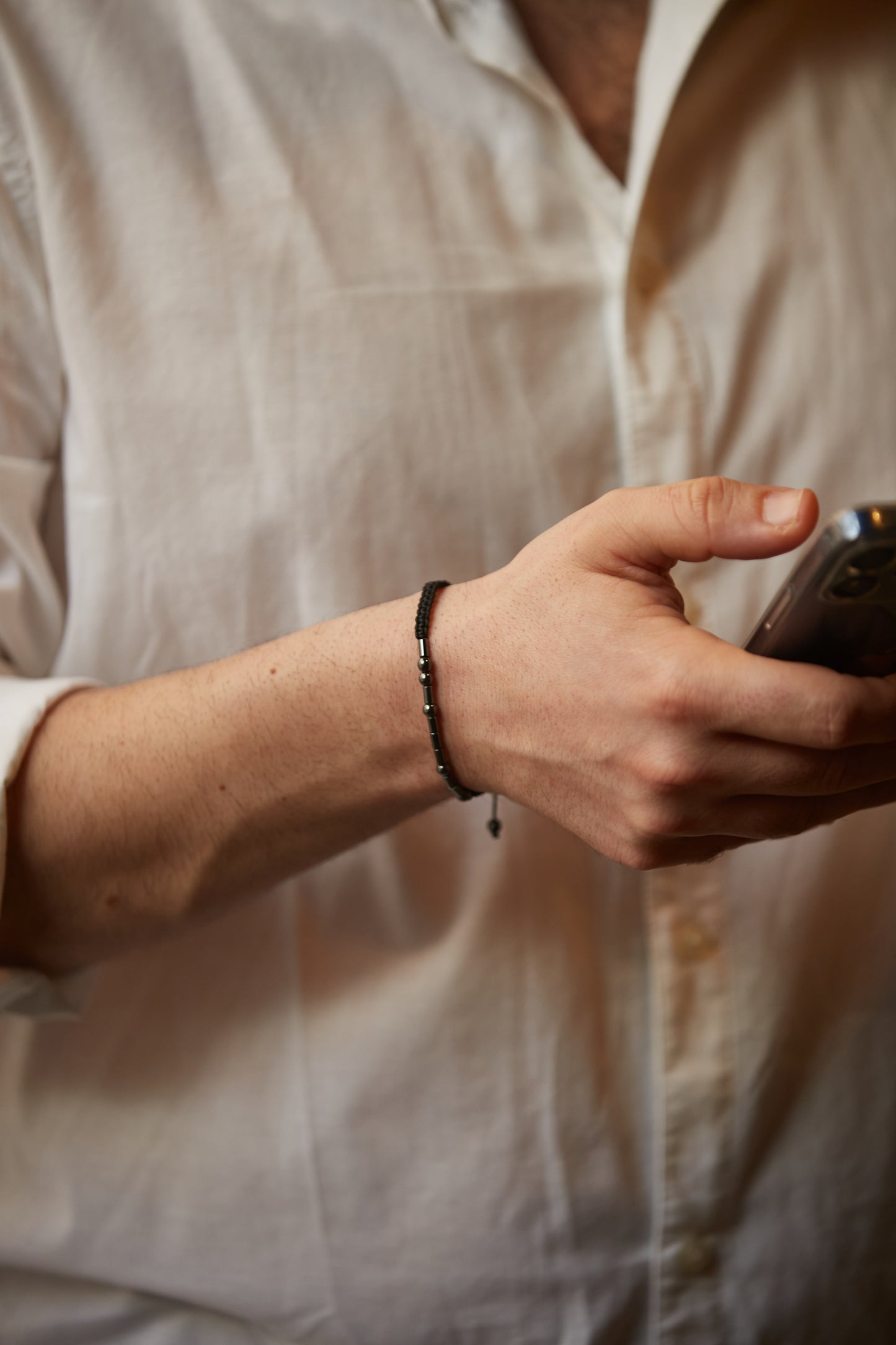 Mors Alfabeli Hematit Doğal Taşlı Örgü Bileklik