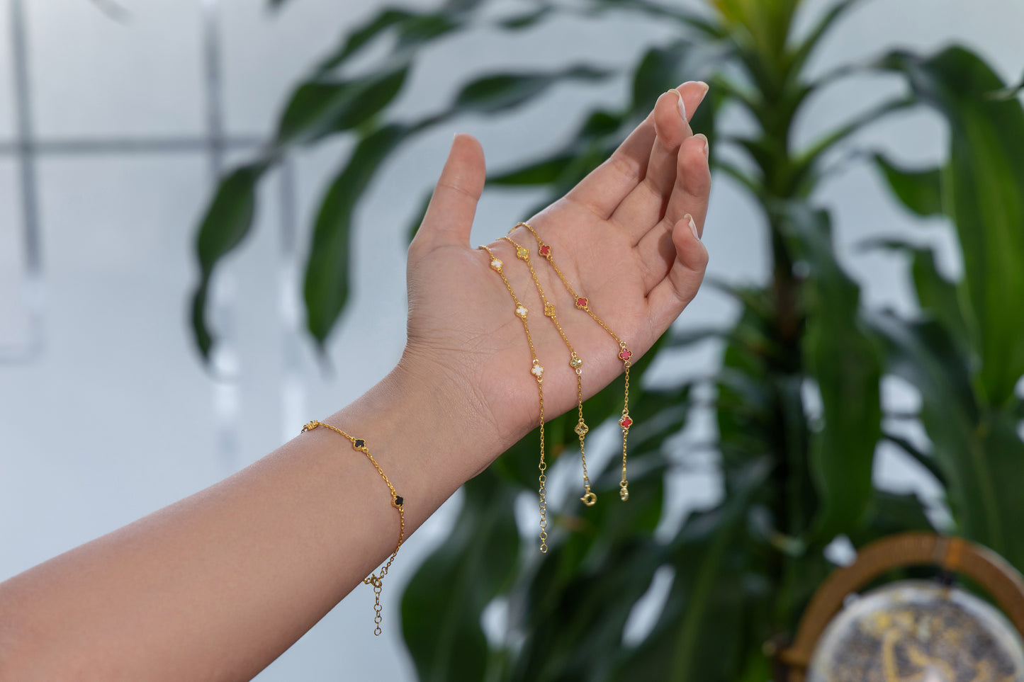 Renkli Taşlı Mini Yonca Bileklik | 925 Ayar Gümüş