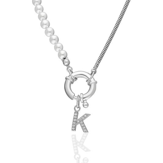 Kişiye Özel Harf Detaylı Gemici Halkalı Zincir Kolye | 925 Ayar Gümüş