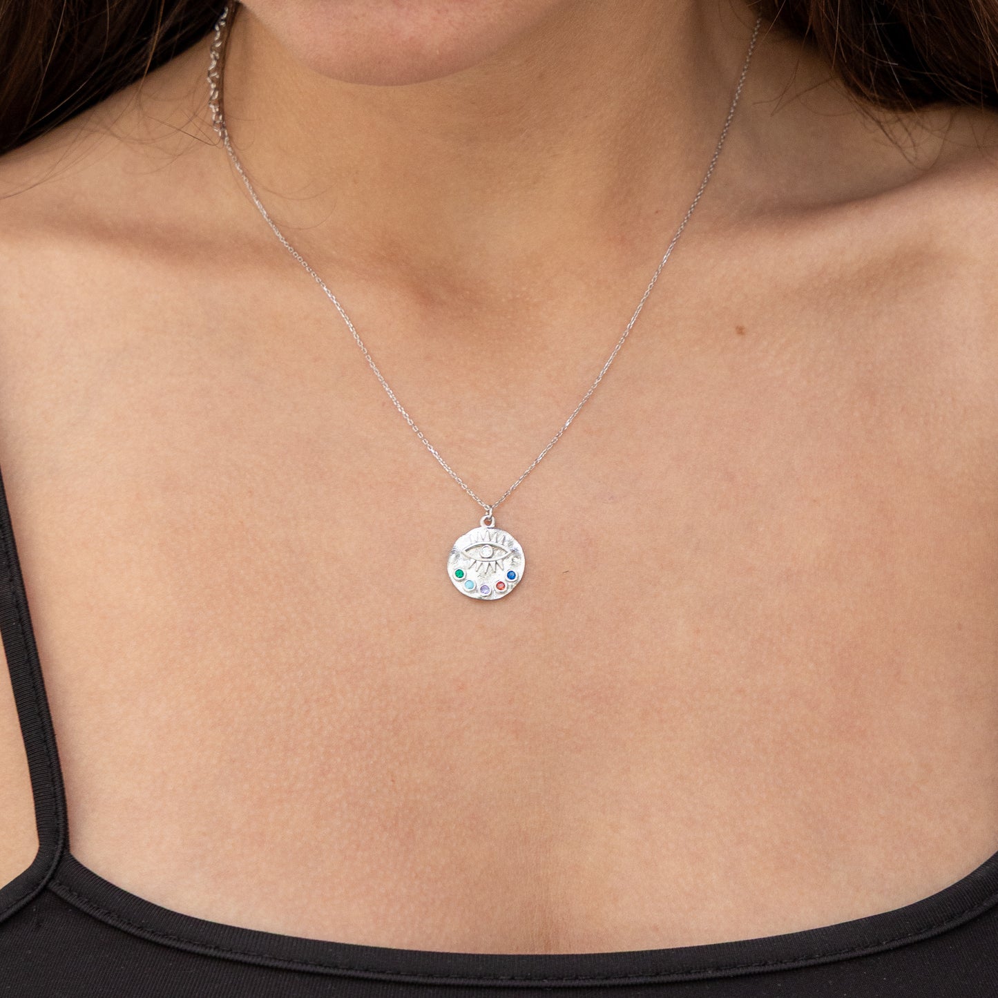Renkli Taşlı Göz Figürlü Kolye – Şans ve Koruma Sembolü | 925 Ayar Gümüş
