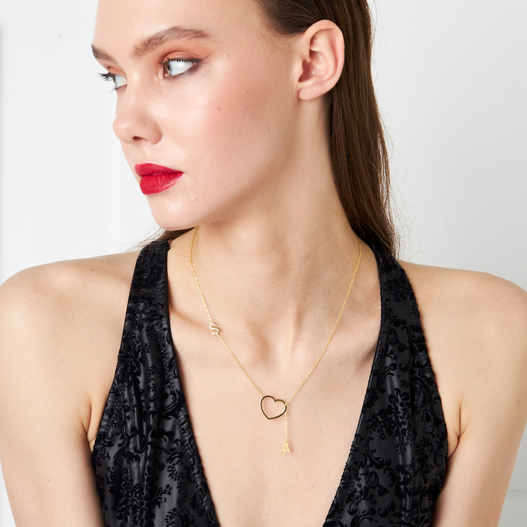 Kişiye Özel Kalp Detaylı Harfli Kolye | 925 Ayar Gümüş