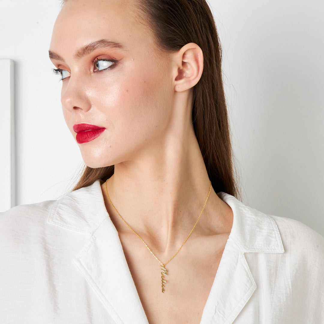 Dikey İsim Kolye | 925 Ayar Gümüş