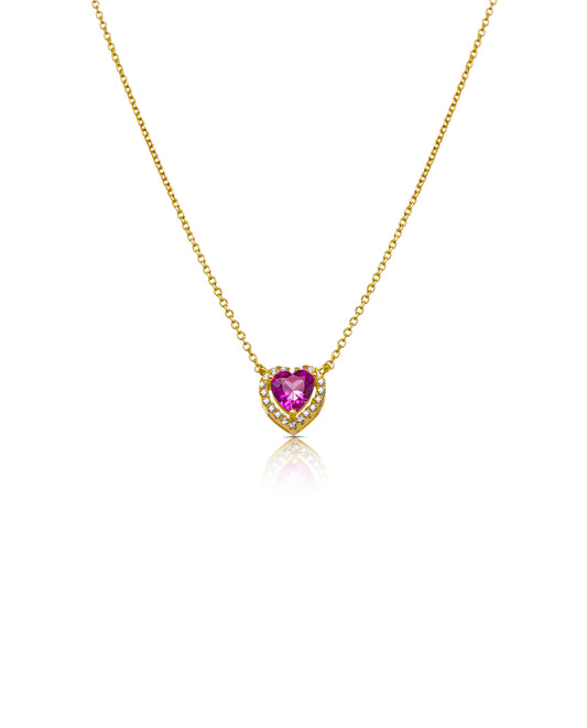 Pembe Taşlı Kalp Kolye | 925 Ayar Gümüş