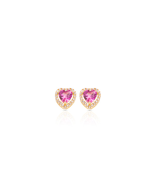 Pembe taşlı kalp Küpe | 925 Ayar Gümüş