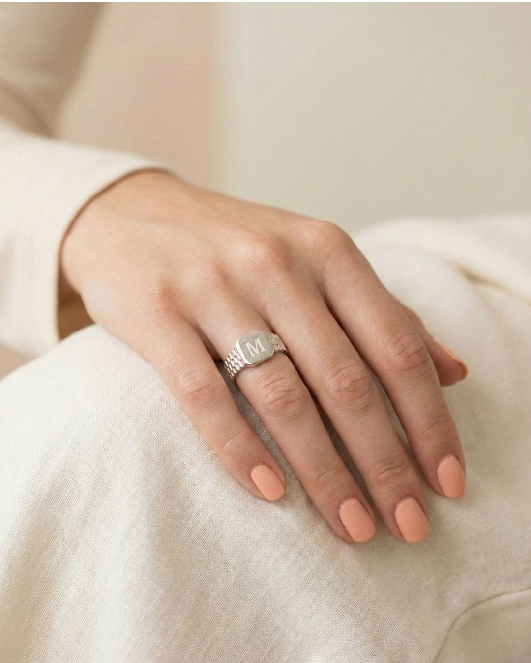 Zincir Dokulu Ayarlanabilir Harf Yüzük | 925 Gümüş