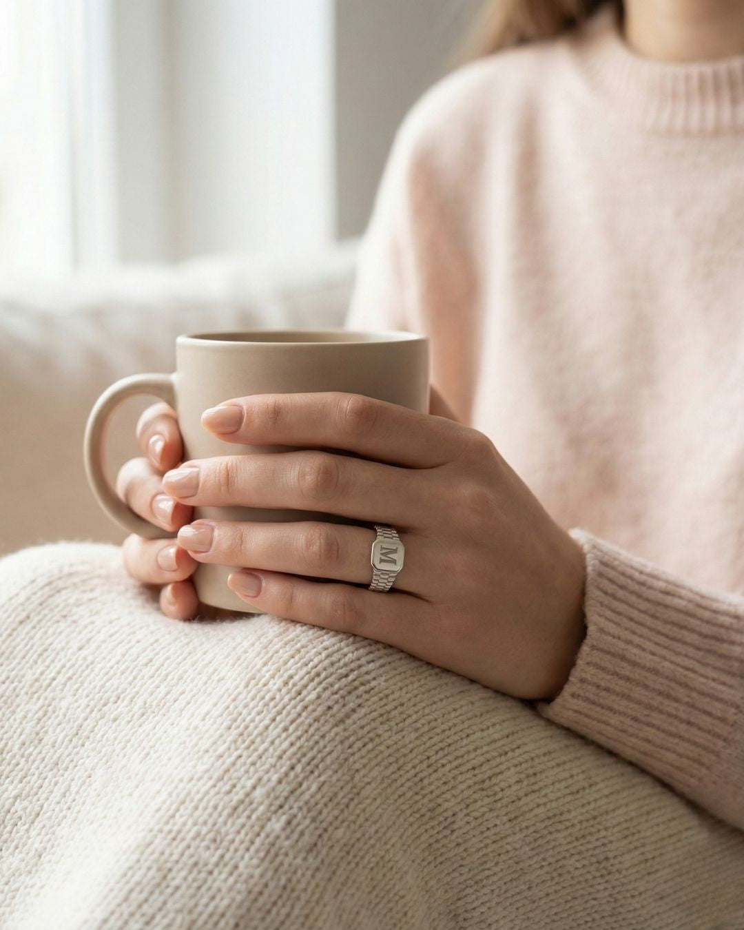 Zincir Dokulu Ayarlanabilir Harf Yüzük | 925 Gümüş