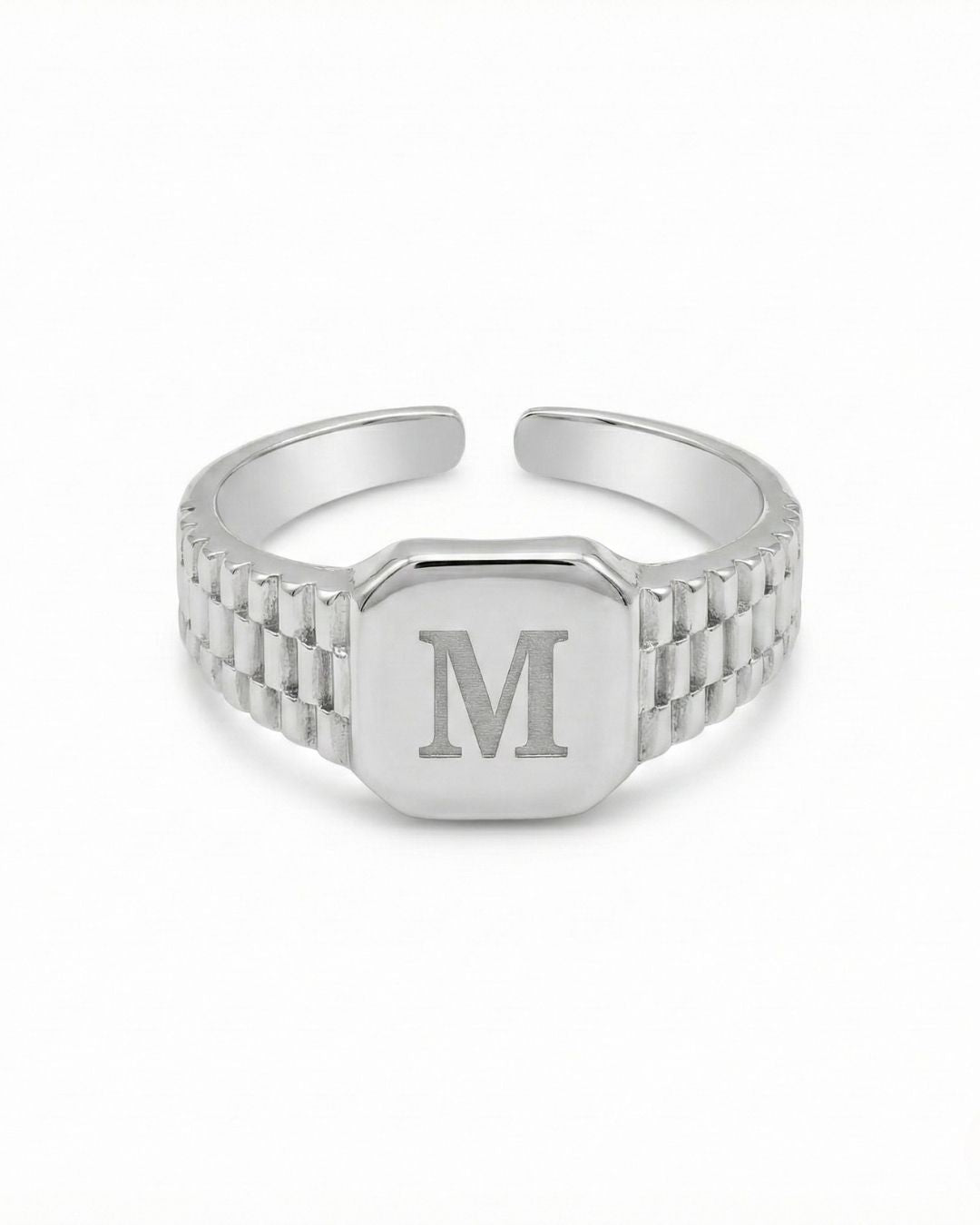 Zincir Dokulu Ayarlanabilir Harf Yüzük | 925 Gümüş