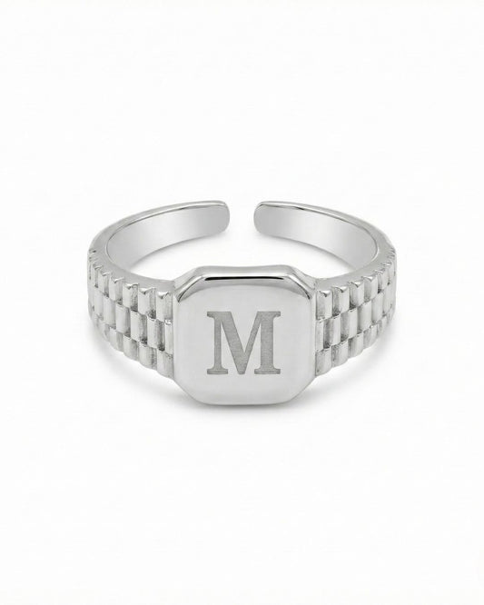 Zincir Dokulu Ayarlanabilir Harf Yüzük | 925 Gümüş