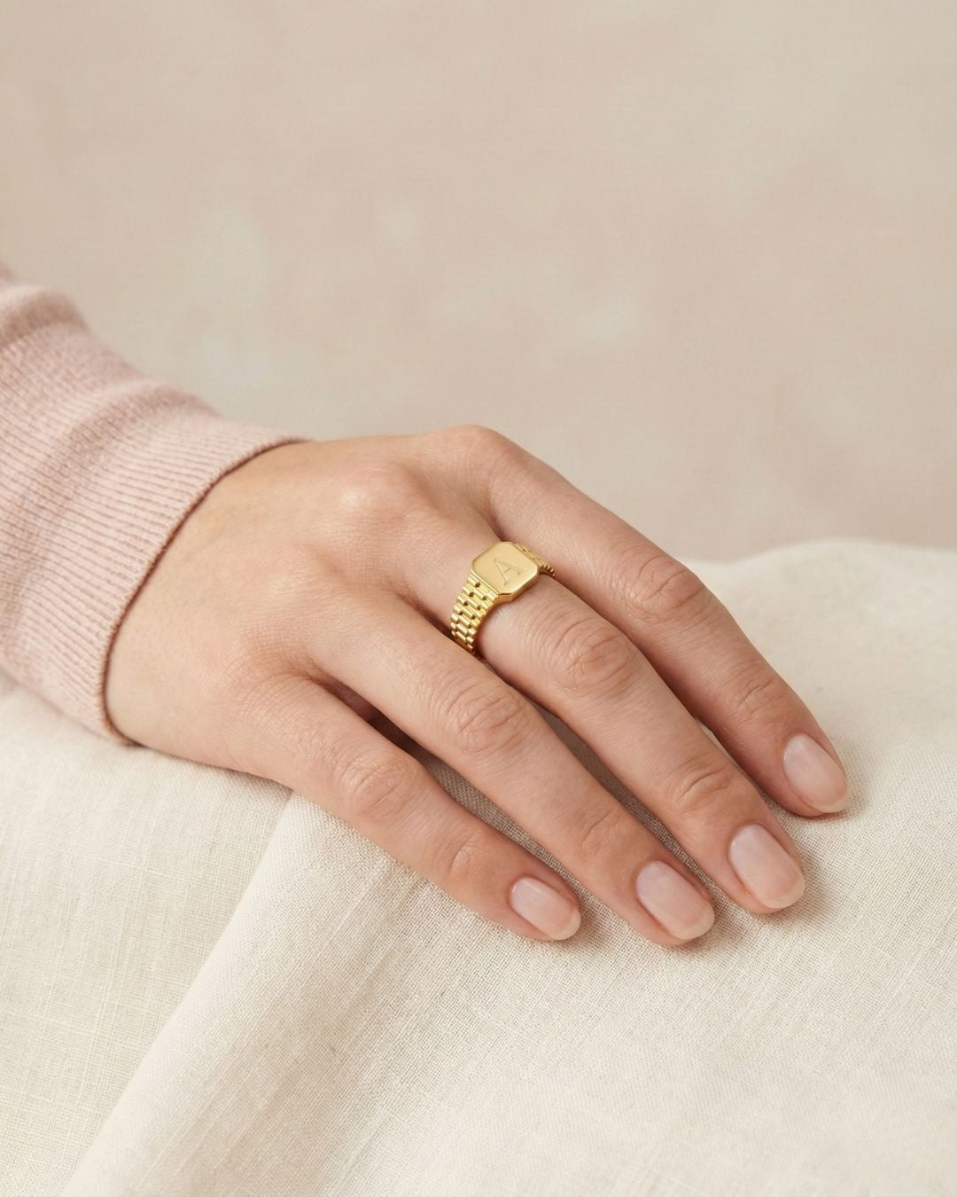 Zincir Dokulu Ayarlanabilir Harf Yüzük | 925 Gümüş