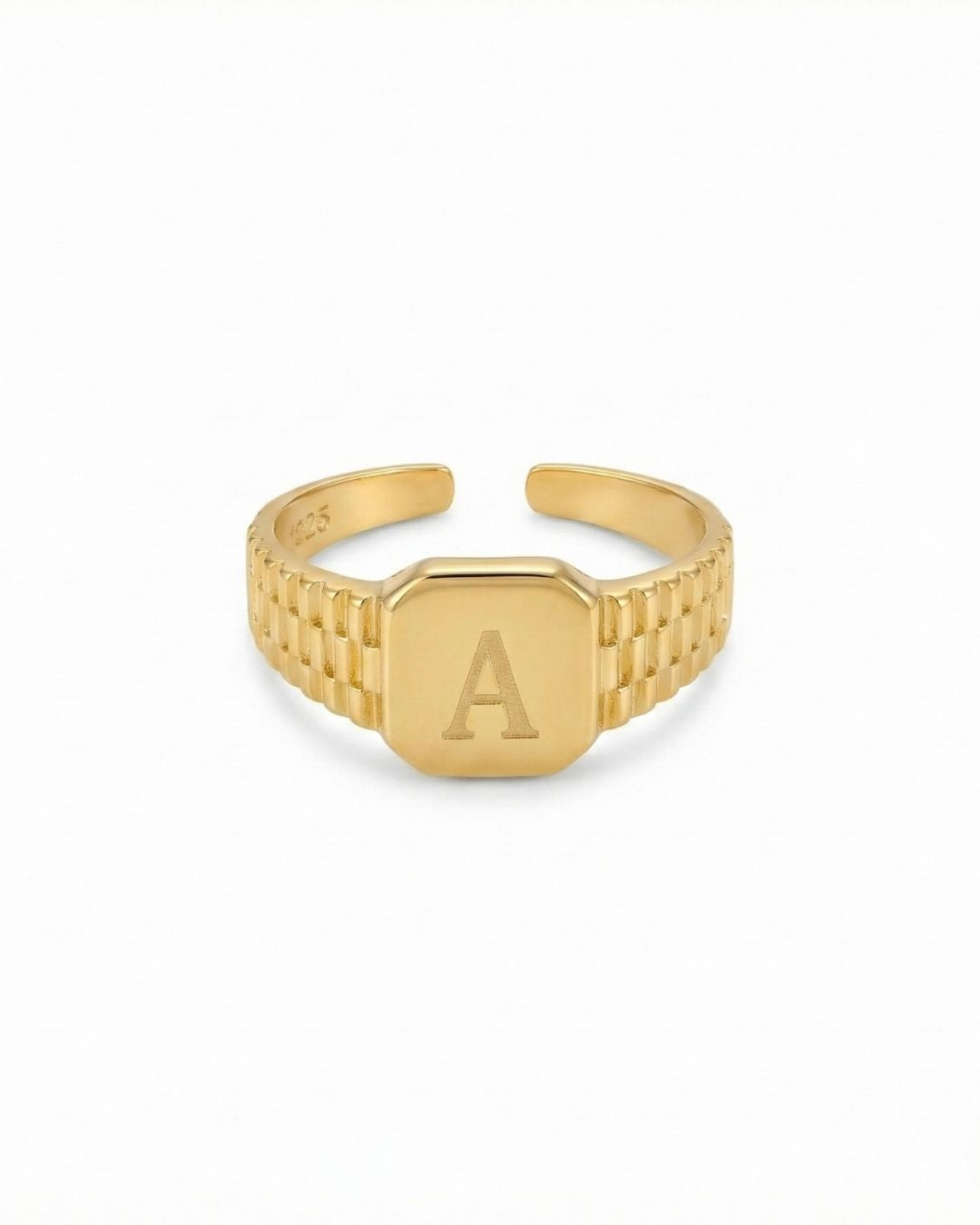 Zincir Dokulu Ayarlanabilir Harf Yüzük | 925 Gümüş