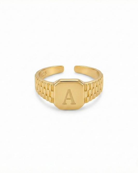 Zincir Dokulu Ayarlanabilir Harf Yüzük | 925 Gümüş