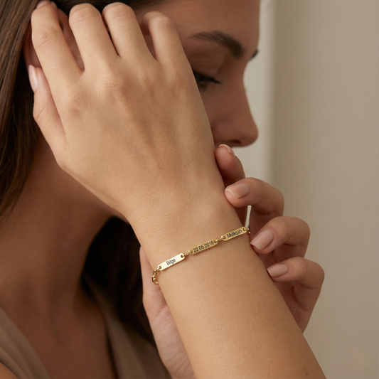 Kişiye Özel İsim ve Tarih Yazılı Ataç Zincir Bileklik | 925 Ayar Gümüş