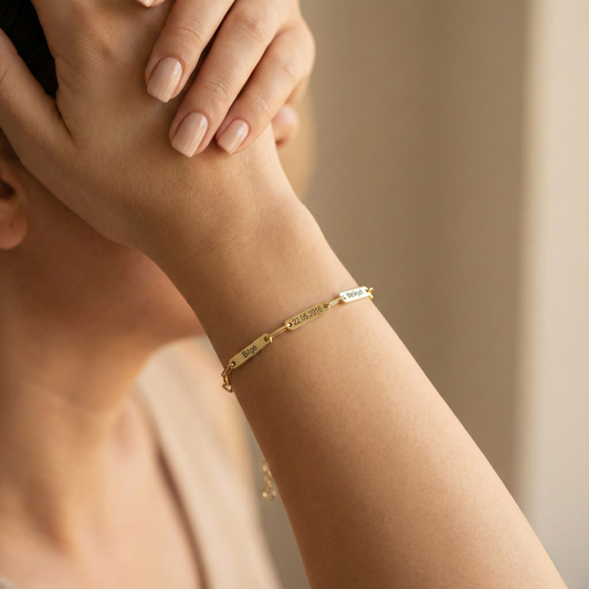 Kişiye Özel İsim ve Tarih Yazılı Ataç Zincir Bileklik | 925 Ayar Gümüş