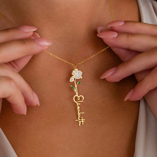 Doğum Ayı Çiçekli İsim Kolye | 925 Ayar Gümüş