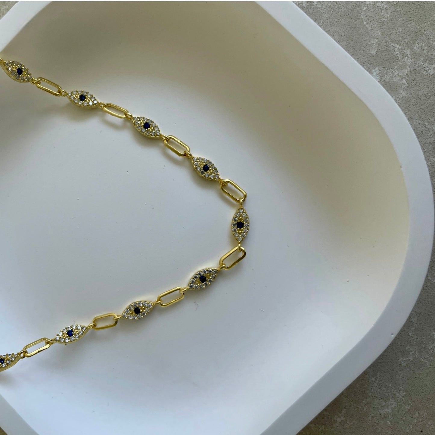 Lacivert Taşlı Göz Charmlı Nazar Boncuklu Choker Kolye | 925 Ayar Gümüş