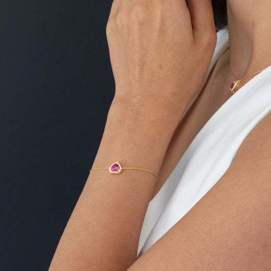Pembe Taşlı Kalp Bileklik | 925 Ayar Gümüş